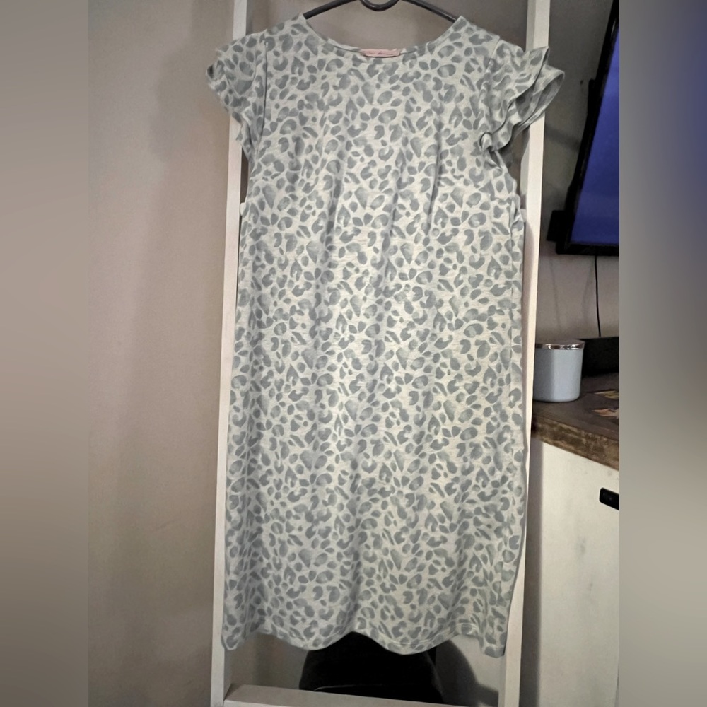 Below the knee blue leopard print dress